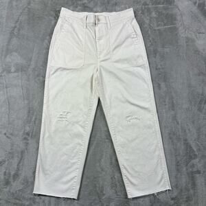 Madewell 28 Tall White Straight Leg Raw Hem Pants Minimalist Casual